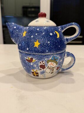VTG Studio Nova Frosty Snowman 3Pc Stacking Tea For One Set KT405